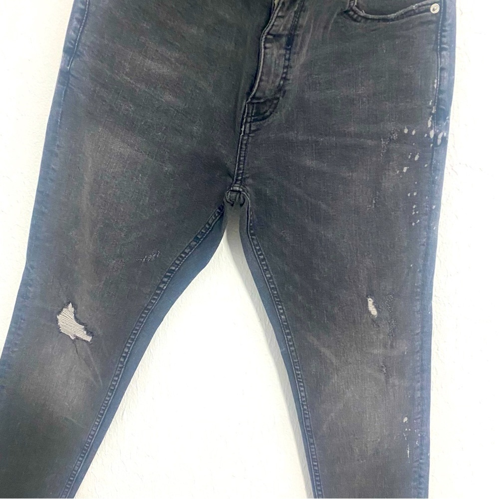 Zara Men's Black Distressed Skinny Jeans With Ripped Details Size 32 Inseam 24.5